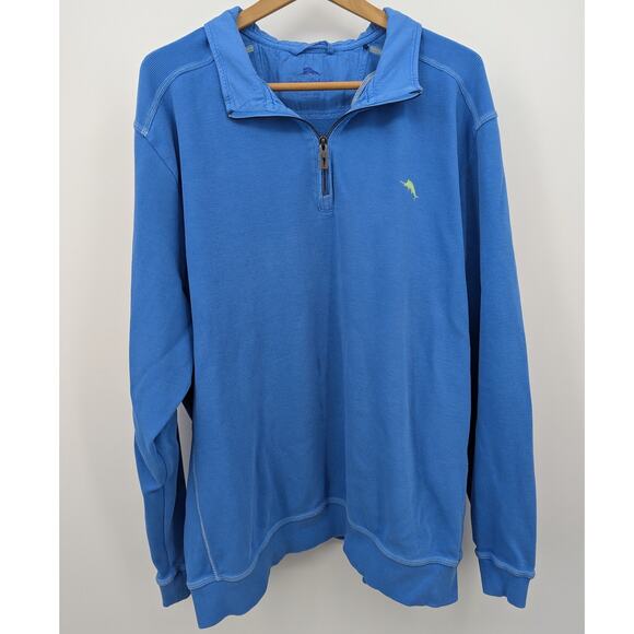EUC 100% Cotton Tommy Bahama 1/4 Zip Blue Pullover Men's Size XXL - Picture 1 of 6